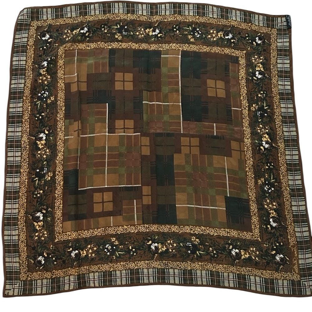 Jane Shilton pure silk, brown, large scarf Elegant Brown Patchwork floral scarf